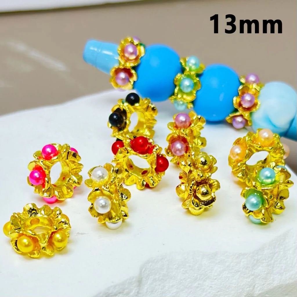 z-Exquisite Metal Alloy Flower Colorful Pearls Inside Spacer, 13MM, Please Read the Description