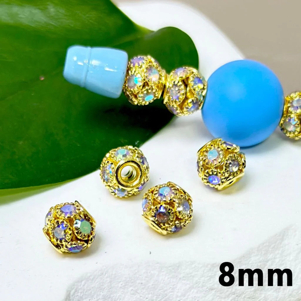 z-Bling Bling Silver Alloy Flowers Spacer with Shiny Rhinestones, 8MM