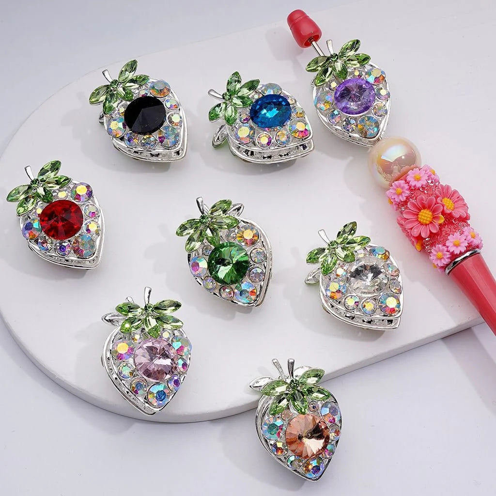 z-Silver Metal Beads Multi-Color Cone Shape Fancy Strawberry & Green Leaf AB Rhinestones, 22*33MM