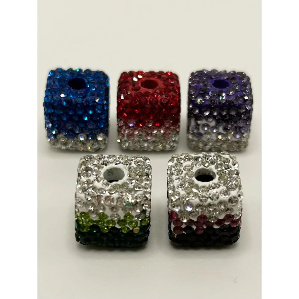 z-Ombre Color Cube Clay Beads with Rhinestones, 14mm