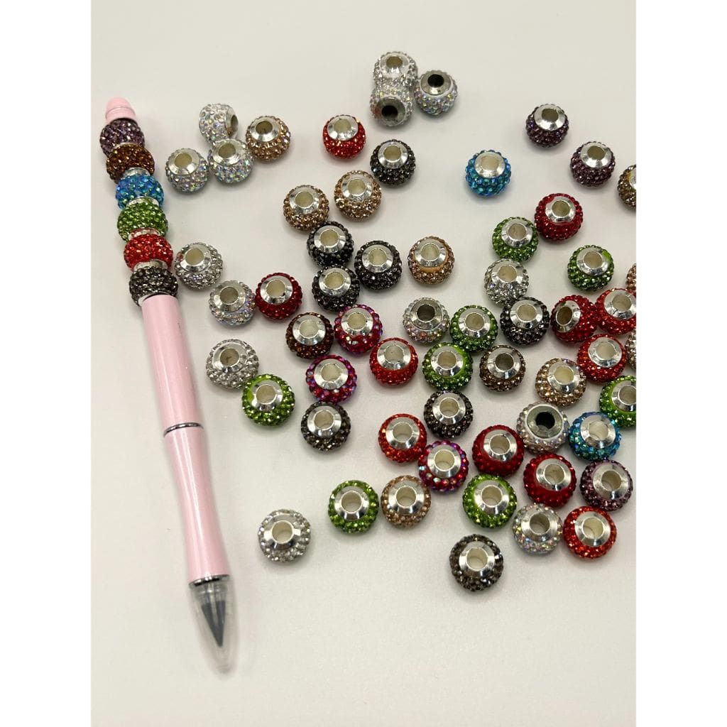 z-Spacers Clay Beads with Rhinestones, 12mm Large Hole, Random Mix Color