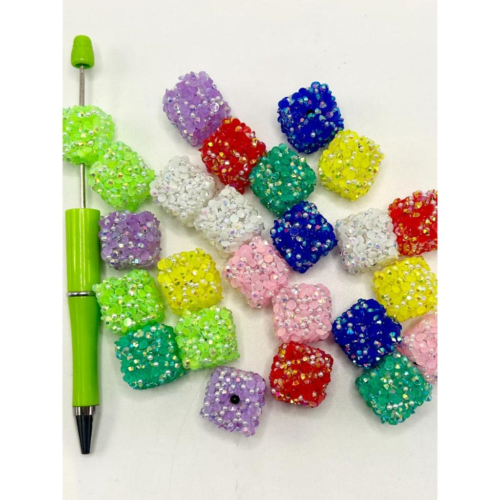 z-Small Pearl Sugar Square Cube Acrylic Beads, 20mm, Random Mix Color, ZY