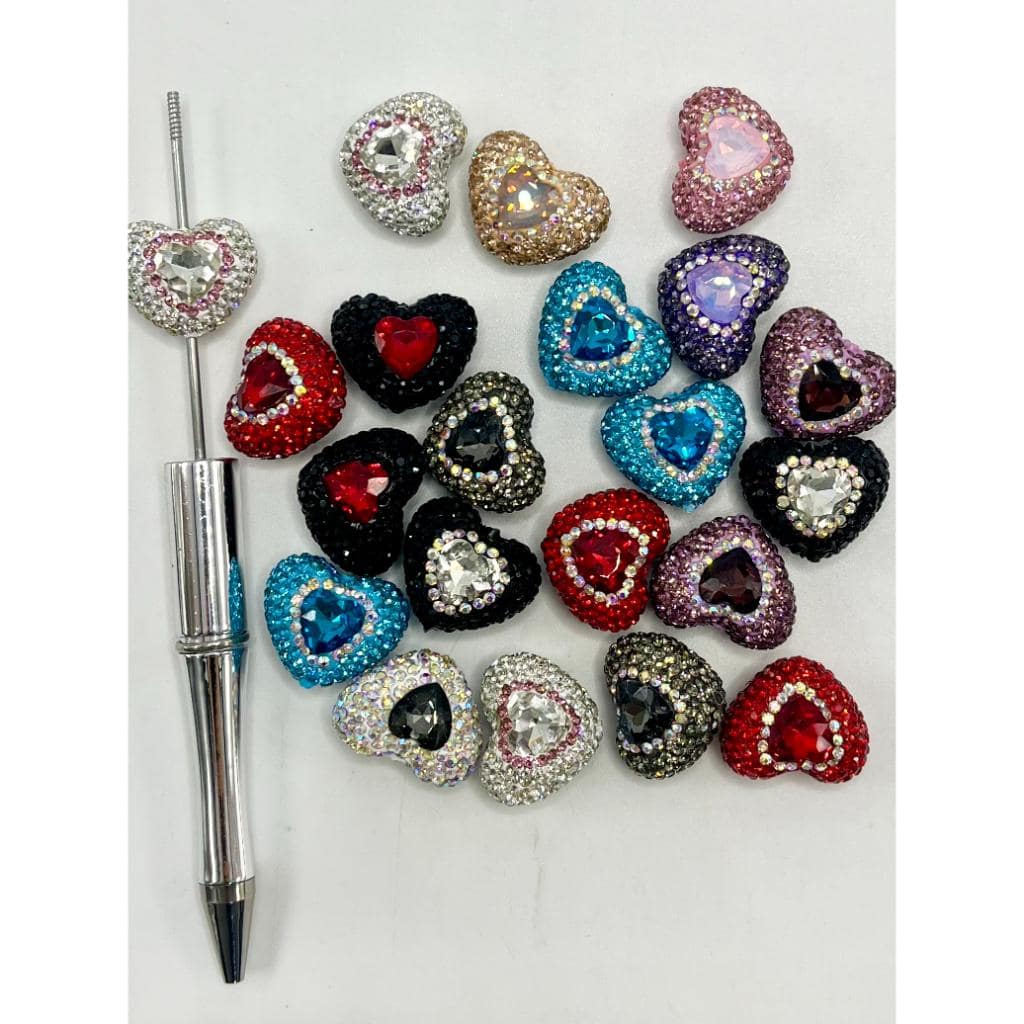 z-Bling Bling Sparkling Heart Clay Beads with Colorful Rhinestones, 20mm by 26mm