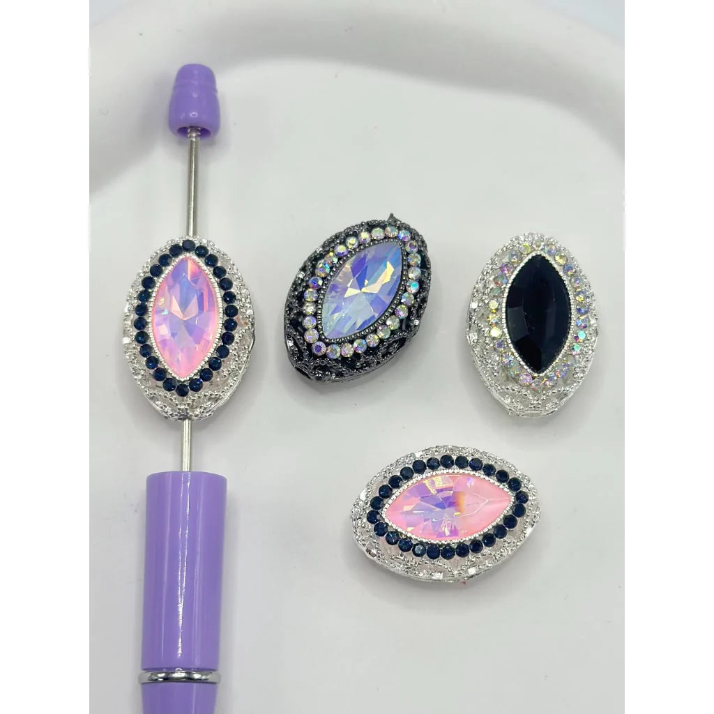 z-Olive Shape Evil Eyes Hollow Alloy Acrylic Beads with Rhinestones, 28MM by 20MM