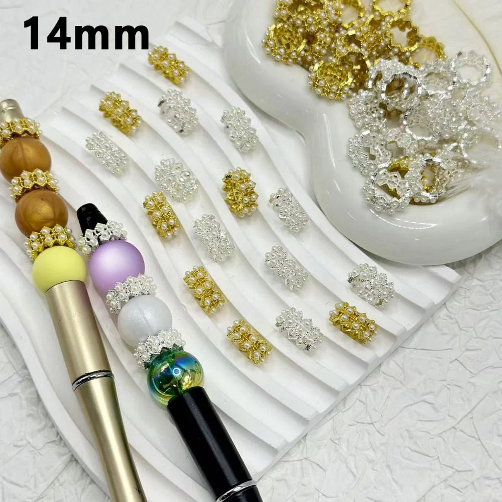 z-Bling Bling Silver Gold Metal Wavy Double Sides Spacer with White Pearls Chain , 14MM