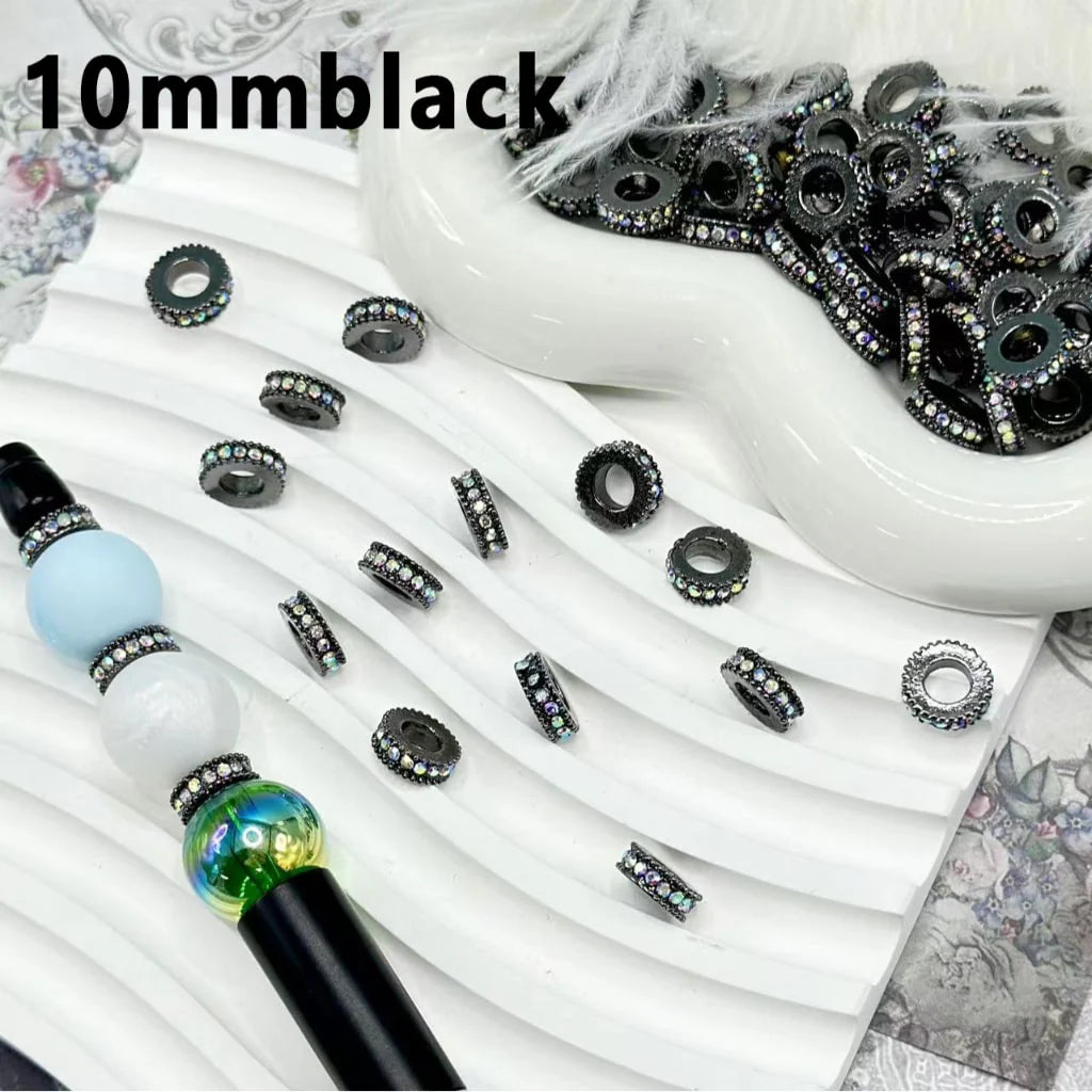 Z-Exquisite Silver Gold Black Metal Spacer with AB Rhinestones, 10MM