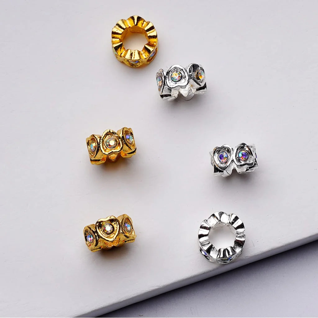 z-Exquisite Mini Cute Silver Gold Metal Heart Shape Spacer with AB Rhinestones, Around 10MM