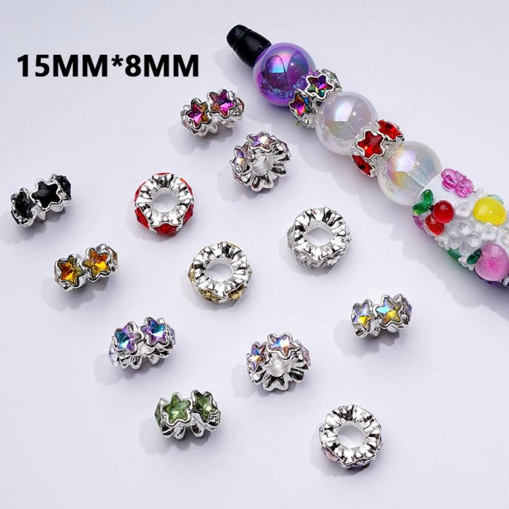 z-Fancy Silver Alloy Star Spacer with Shiny Colorful Rhinestones, 15*8MM, Random Mix