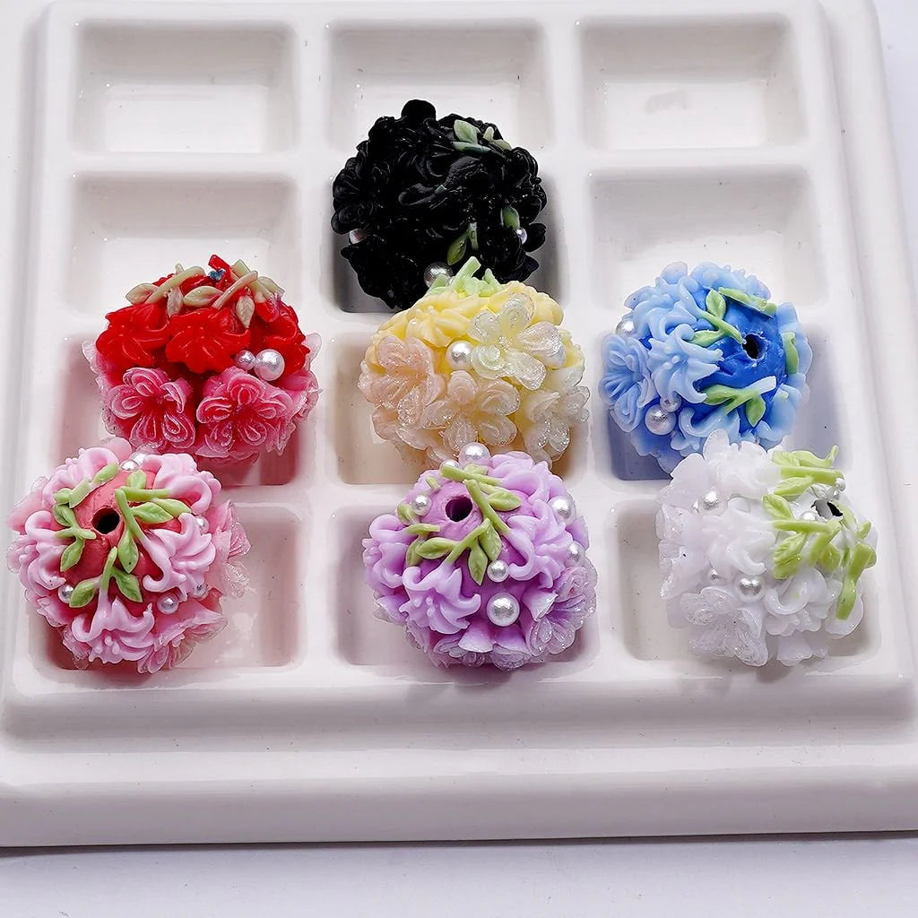 z-Soft Glitter Flowers White Pearls Round Clay Beads, Around 20MM, Random Mix