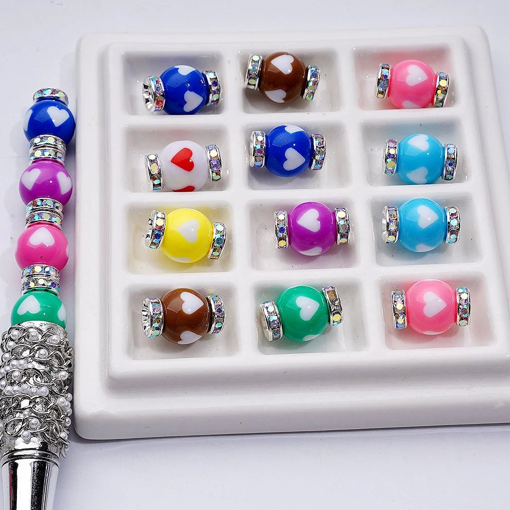 z-Multi-Color Prints Round Acrylic Beads with Mini Silver Alloy Spacer, 12MM, Random Mix