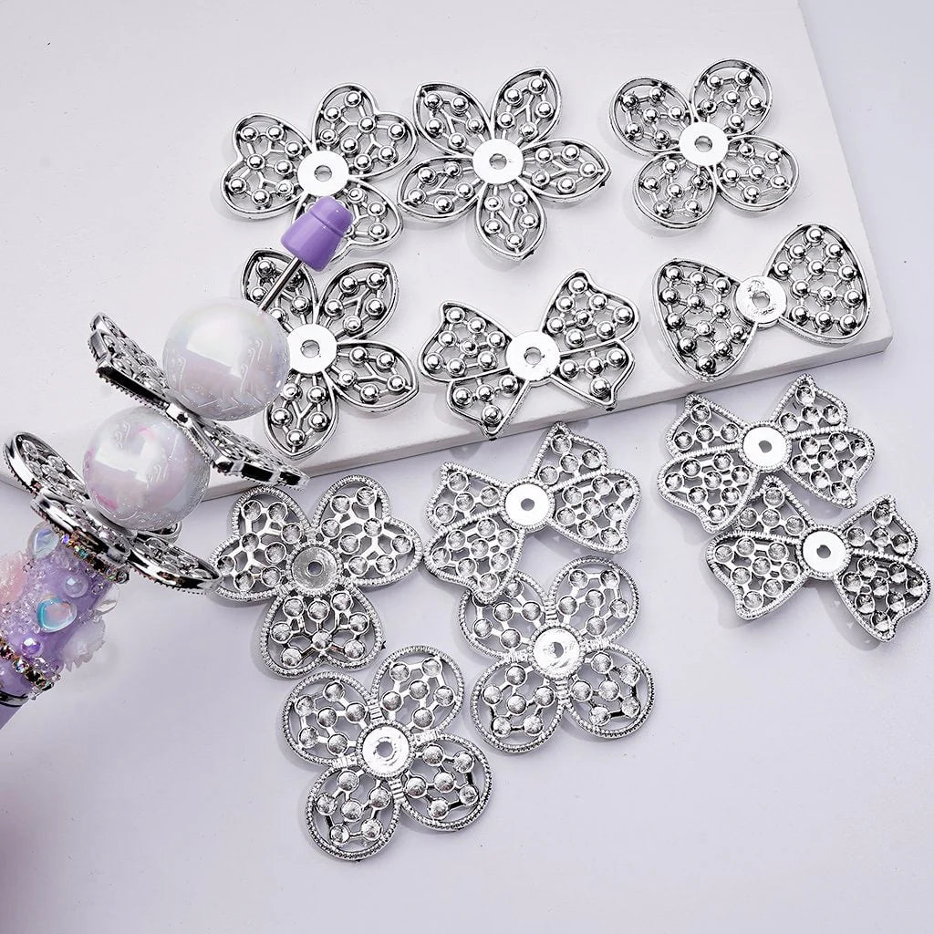 z-Silver Acrylic Vivid Flower Jewelry Accessories Spacer, Around 34MM, Random Mix