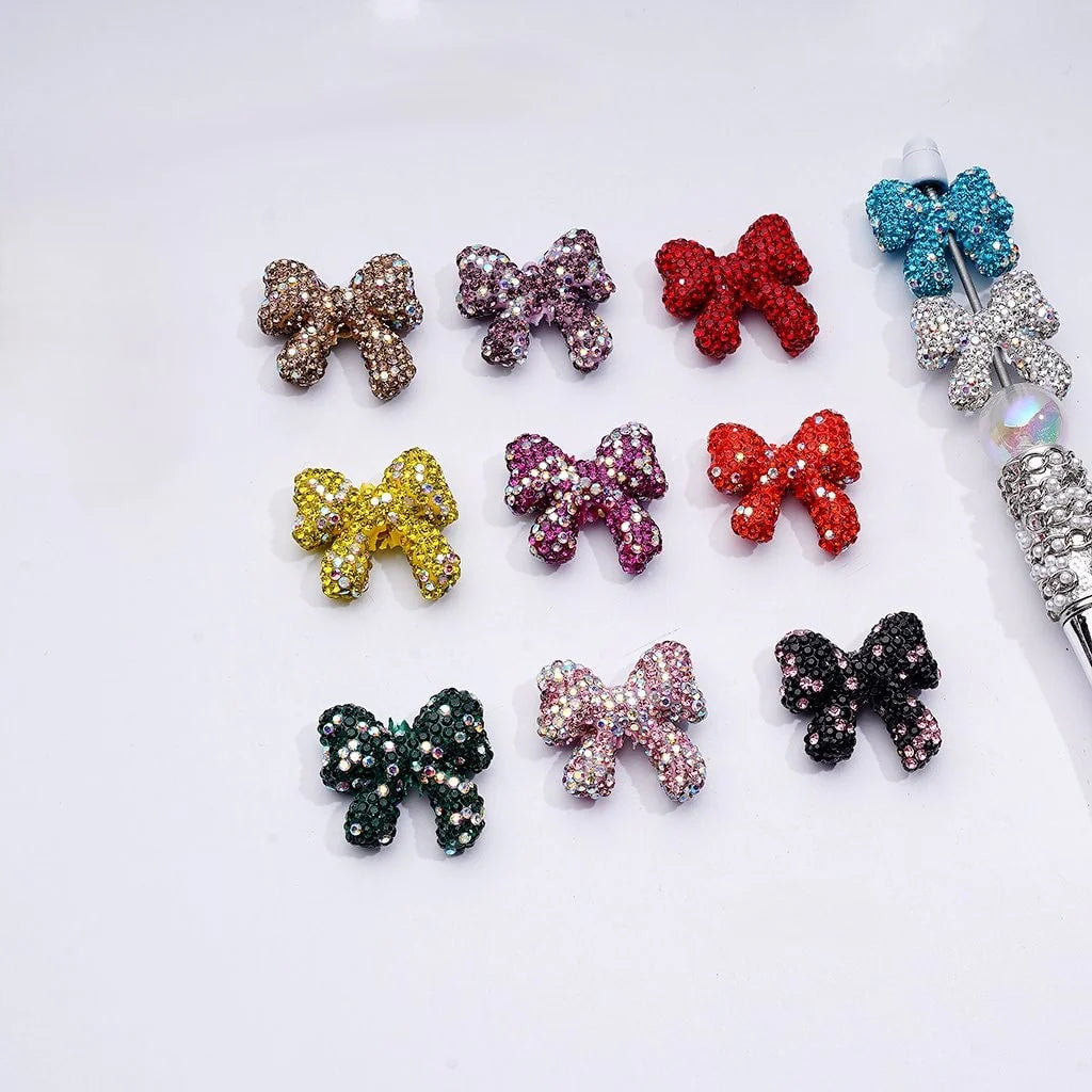 z-Multi-Color Cute Bowtie with AB Rhinestones Clay Beads, 24*26MM, Random Mix