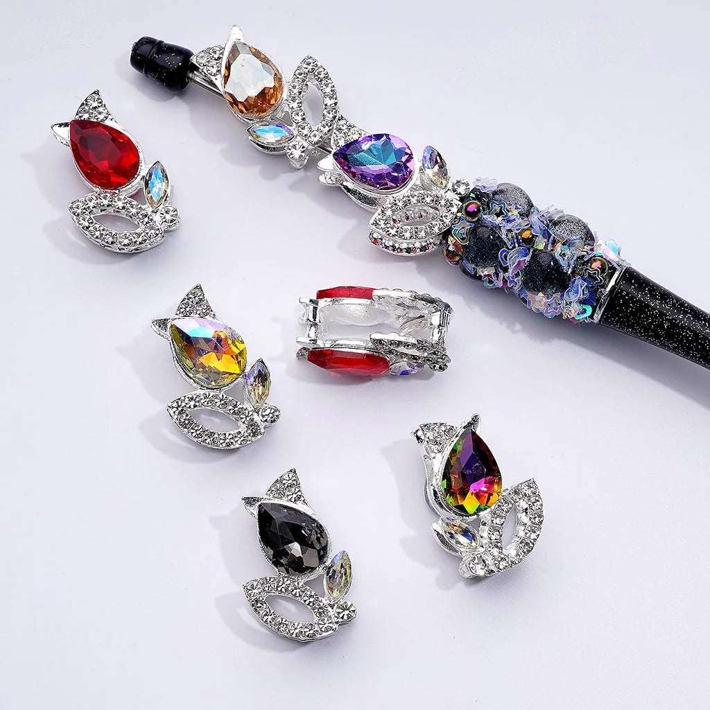 z-Silver Metal Beads with Mini Clear & Colorful Water Drop Delicate Fancy Tulip Flower Rhinestones 27×17MM Random Mix
