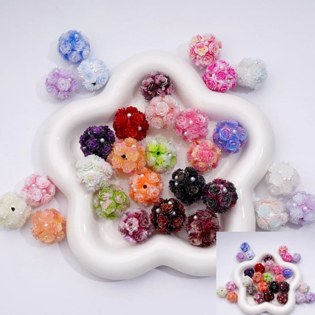 z-Color Changing Multi-Color Shiny Cute Flower White Pearls Round Clay Beads, 20MM, Random Mix