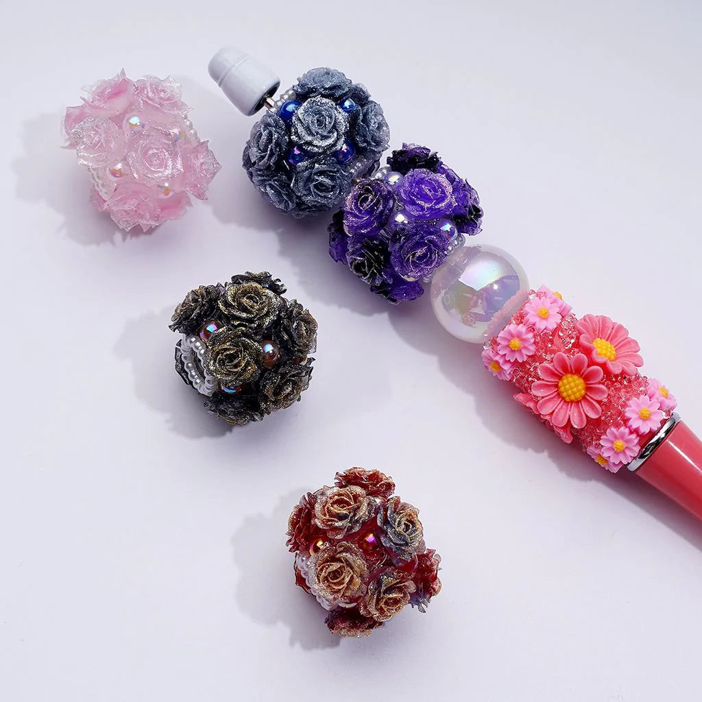 z-Delicate Bling Bling Mini Rose Flower Cute Pearls Round Sugar Acrylic Beads, Around 22MM