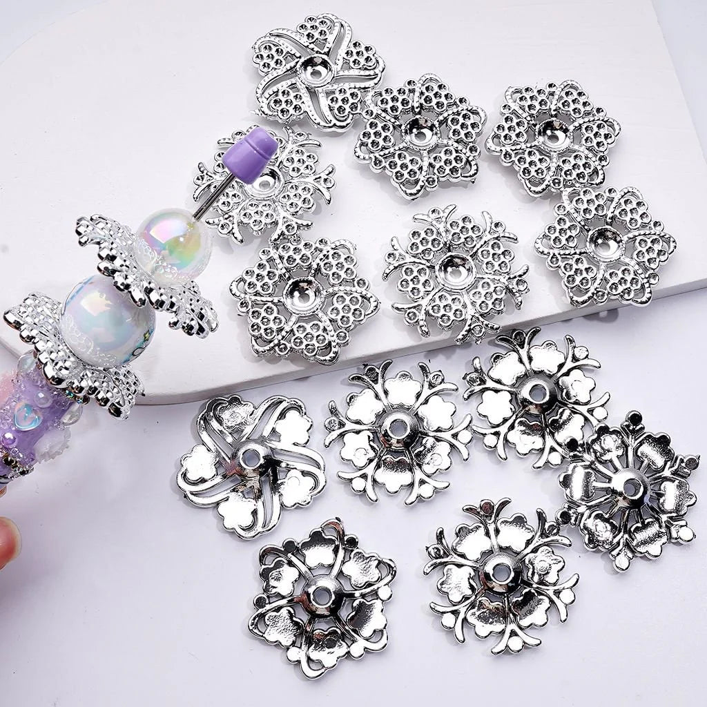 z-Silver Acrylic Flower Jewelry Accessories Spacer, Around 36MM, Random Mix