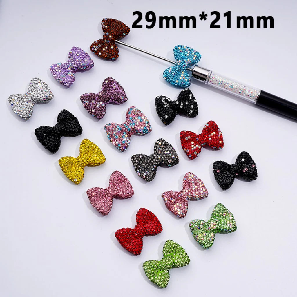 z-Bling Bling Multi-Color Bowtie Clay Beads with Shiny Rhinestones, 29*21MM