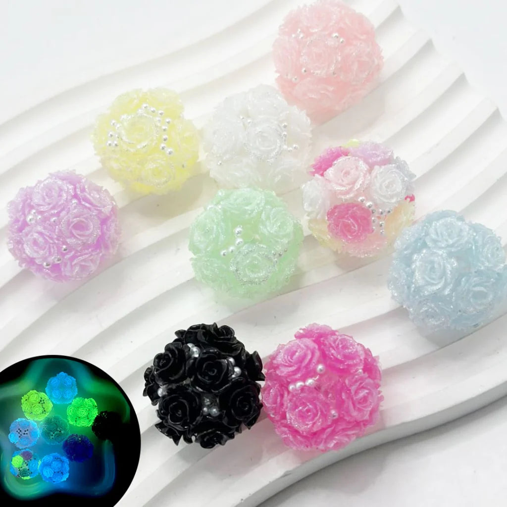 z-Bling Bling Luminous Mini Cute Flowers White Pearls Clear Round Acrylic Beads in Solid Color, Around 24MM, Please Read the Description