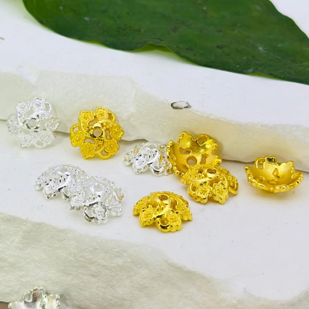 z-Exquisite Gold & Silver Metal Flower Bead Cage Caps Spacers, 12MM, Please Read the Description