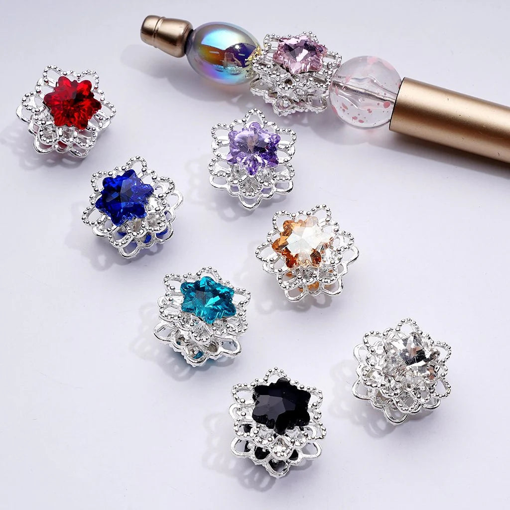 z-Silver Metal Beads Fancy Snowflakes Shape with Bling Bling Multi-Color Shiny Rhinestones, Around 20MM