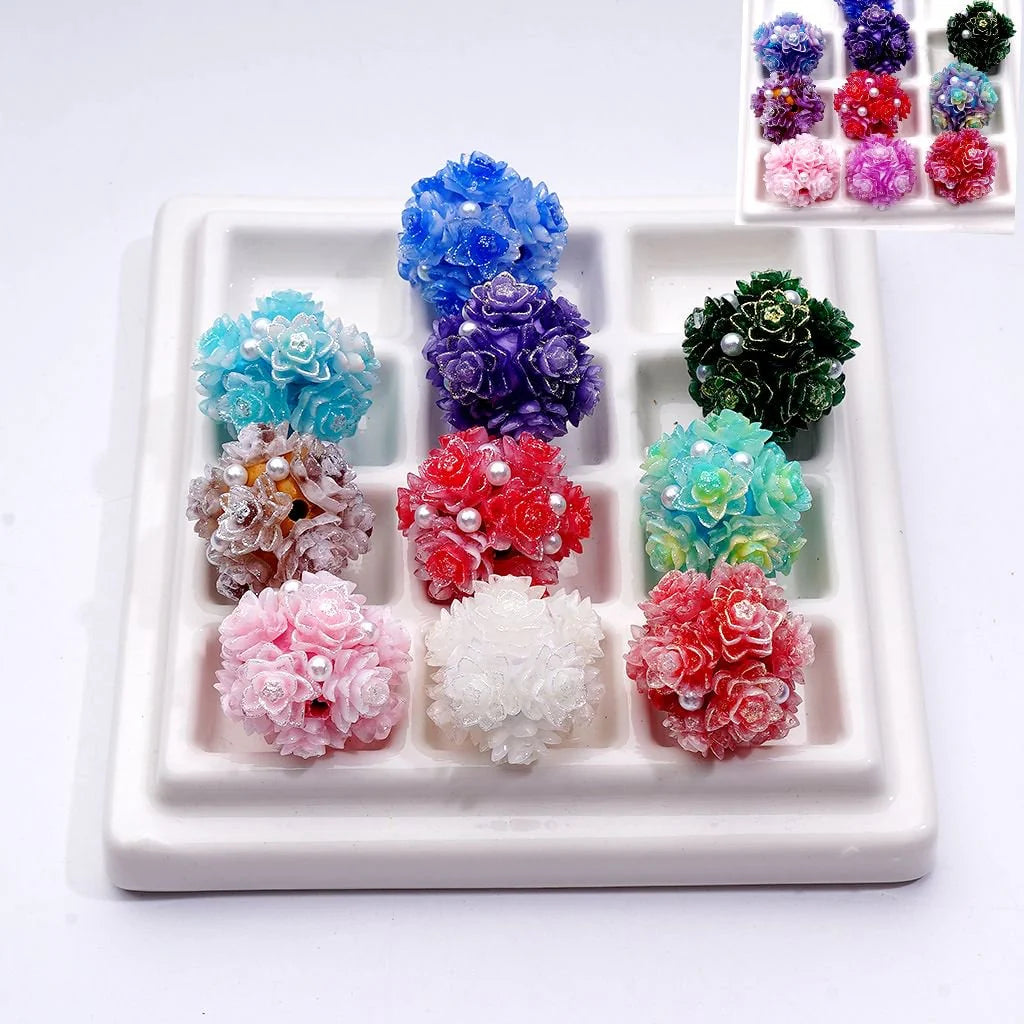 z-Color Changing Glitter Shiny Flower Clear Rhinestones White Pearls Round Clay Beads, 20MM, Random Mix