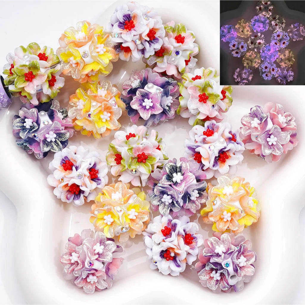 z-Luminous Large Glitter Flower White Pearls AB Rhinestones Clay Beads, 23MM, Random Mix