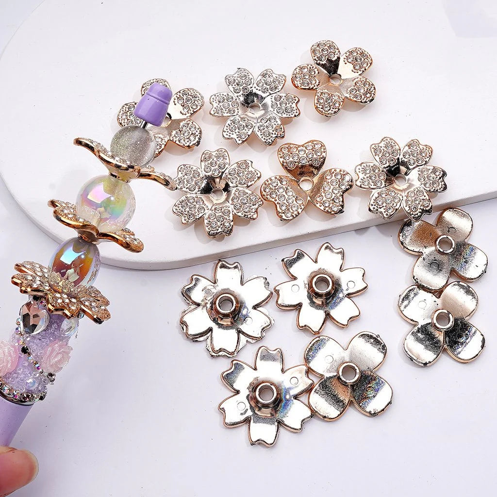 z-Gold Acrylic Cute Flower with Clear Rhinestones Jewelry Accessories Spacer, Around 30MM, Random Mix