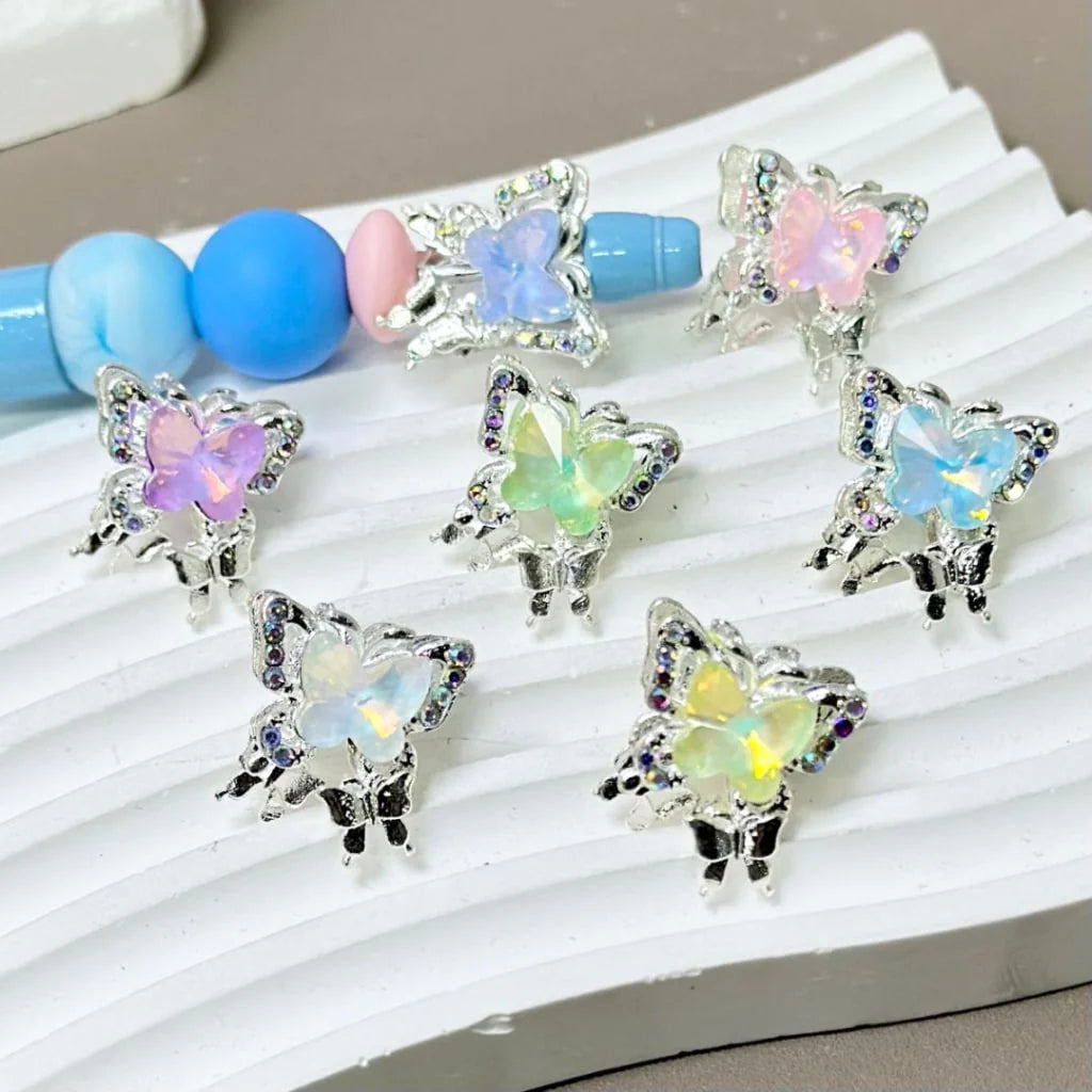 z-Silver Metal Beads Exquisite Butterfly with AB Mini Rhinestones & Macaron Color Butterfly Diamond 15×18MM Please Read the Description