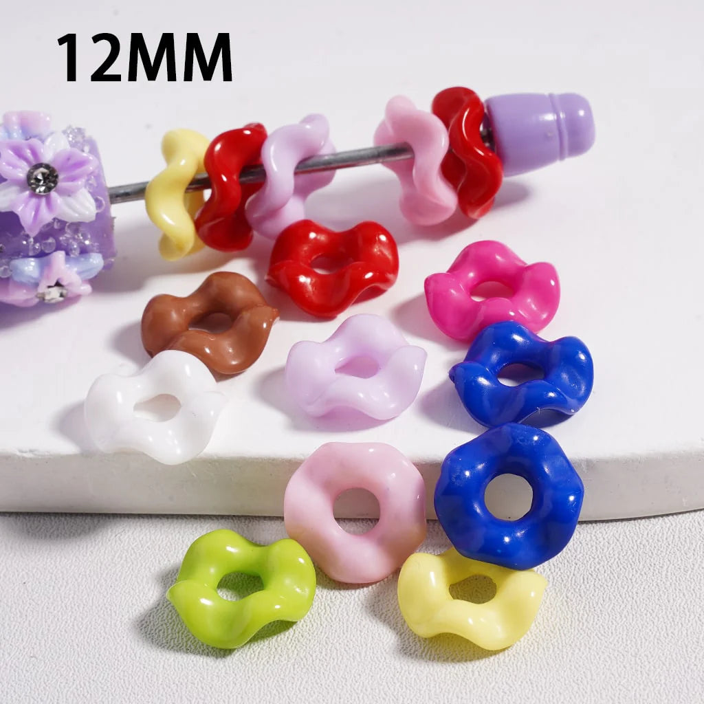 z-Acrylic Beads Wavy Shape Spacer Large Hole, Solid Color, 12MM, Random Mix