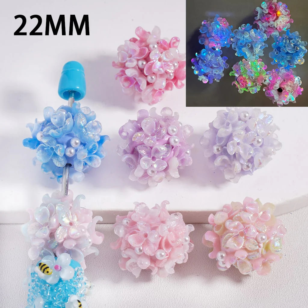 z-Clay Beads Luminous UV Coating Three-Petal Flower White Pearls, 22MM, Random Mix