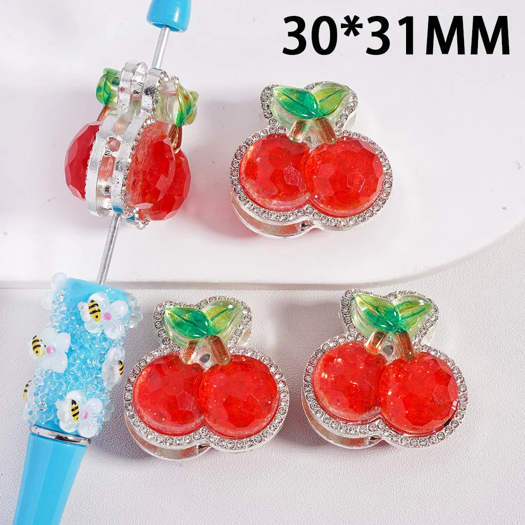 z-Silver Color Metal Beads with Glittery Cherry and Clear Rhinestones, 30*31MM