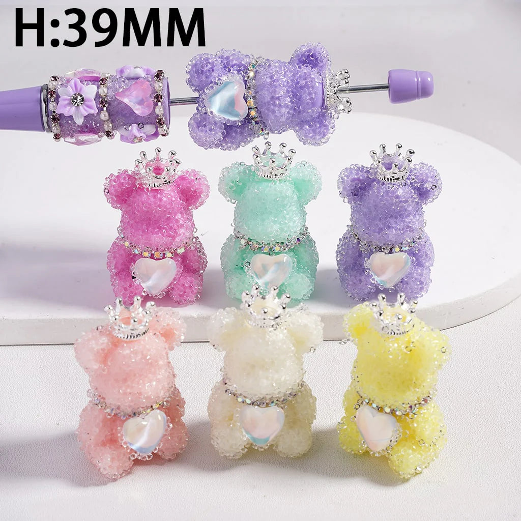 z-Acrylic Sugar Bead Bear with Sparkling Rhinestones Chain, Crown, Heart, Random Mix