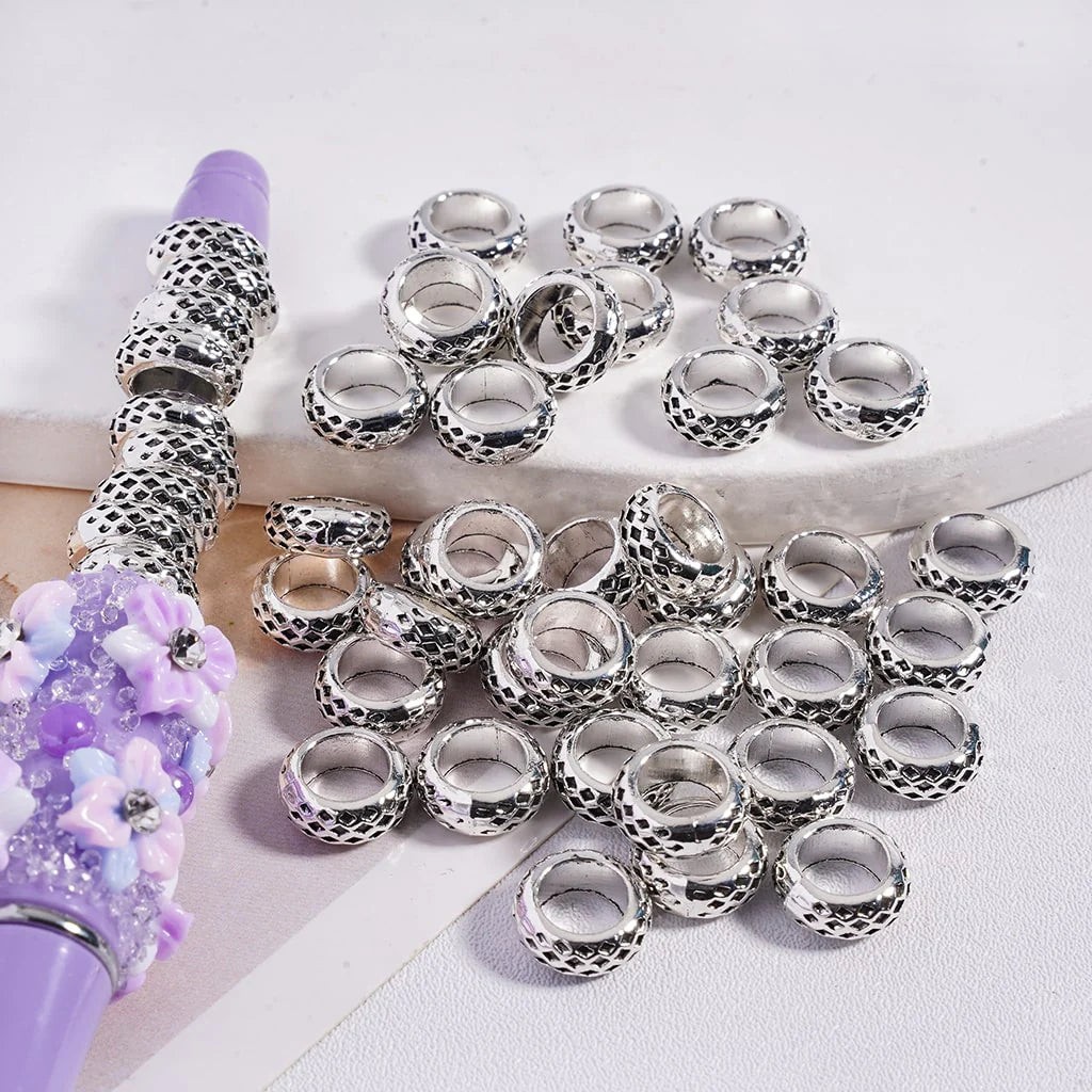 z-Metal Spacer with Diamond Mesh Pattern in Silver Color, Big Hole Beads, 10MM, Wheel Shape