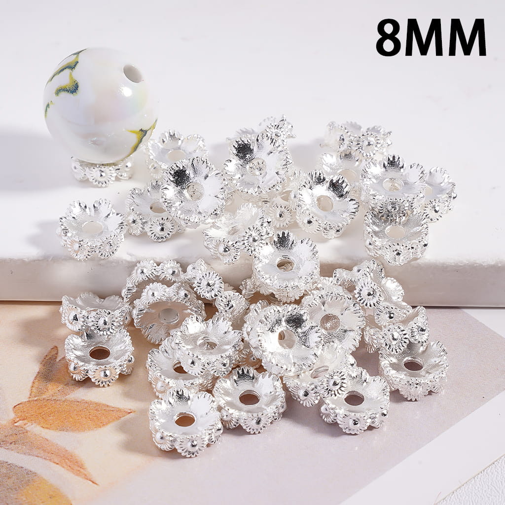 z-Metal Spacer Beads with Sun Flowers in Silver Color, 8MM