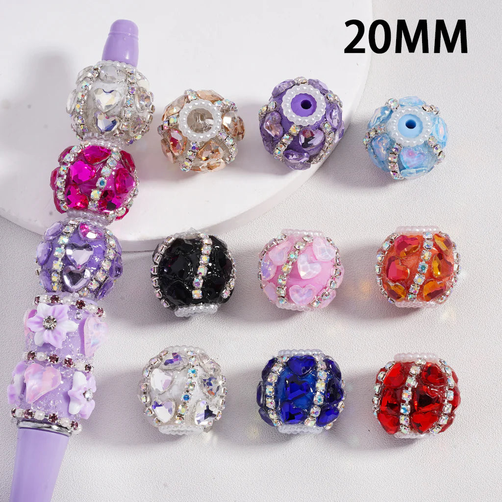 z-Acrylic Beads Cute Shiny Hearts AB Rhinestones Chains White Pearls Loops Multi-Color 20MM