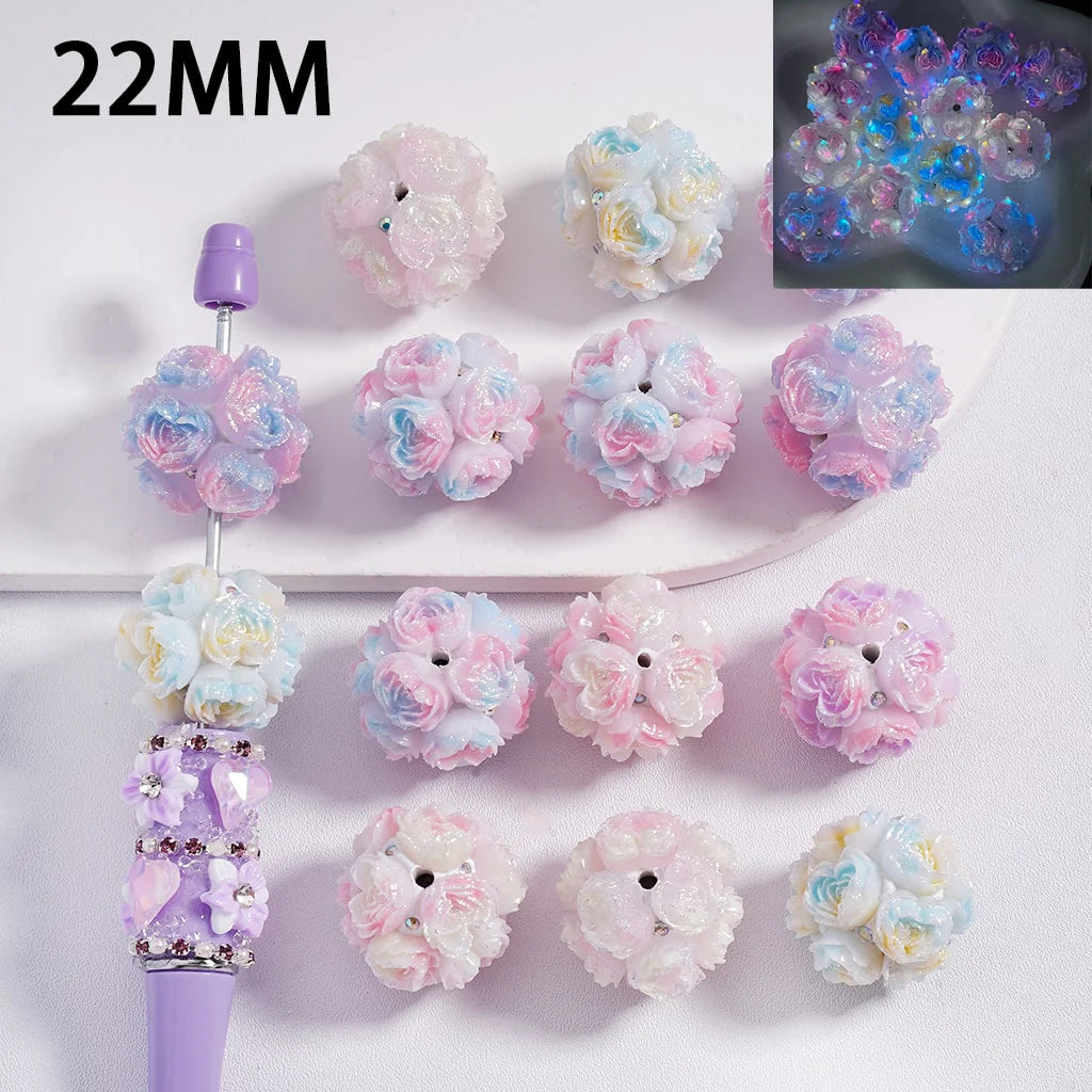 z-Clay Beads Luminous Cute Shiny Glitter Heart Shape Rose Flowers AB Rhinestones 22MM, Random Mix