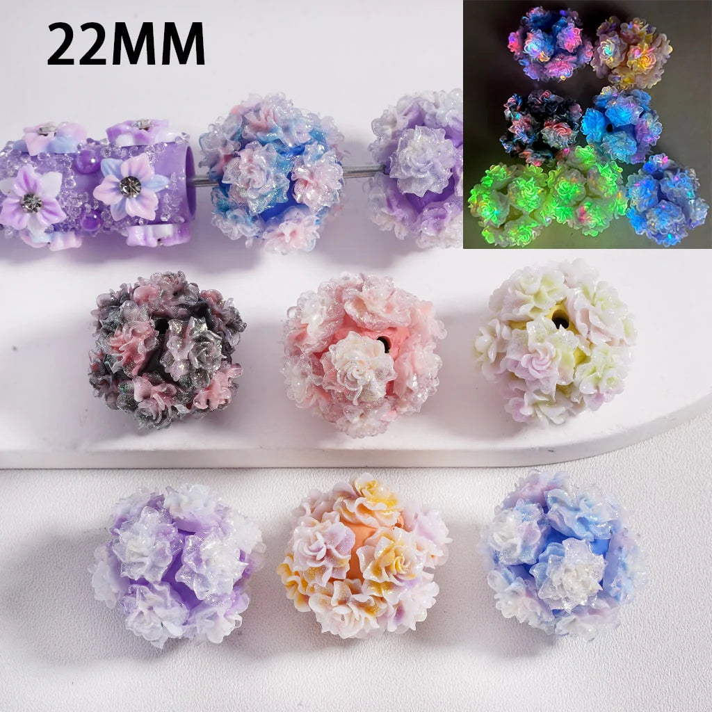 z-Clay Beads Luminous Colorful Glitter Rose Flower White Pearls, 22MM, Random Mix