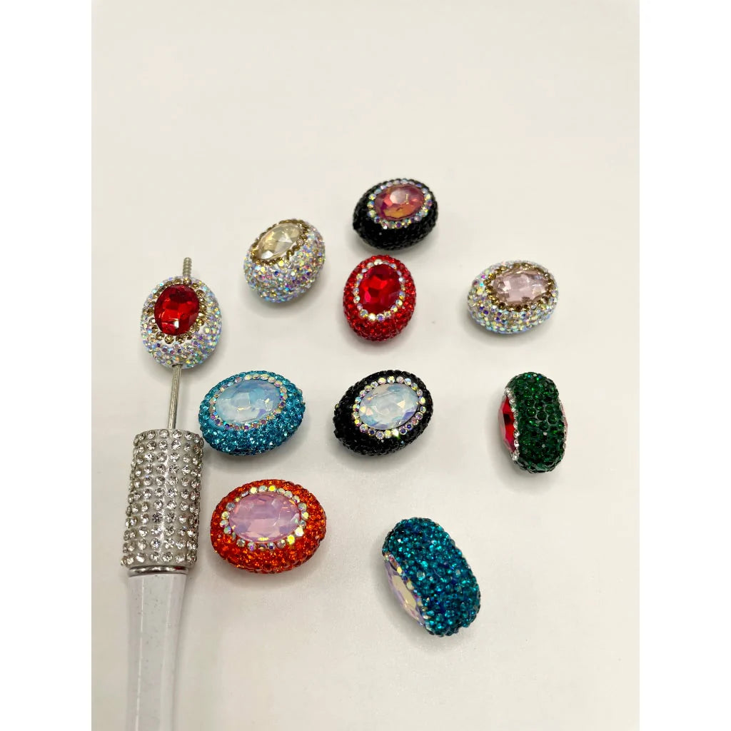z-Oval Clay Beads with Colorful Rhinestones, Ellipse 20mm by 18mm