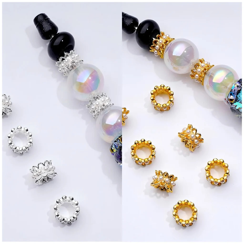 z-Delicate Cute Gold Silver Metal Spacer with White Pearls Chain, Around 10MM