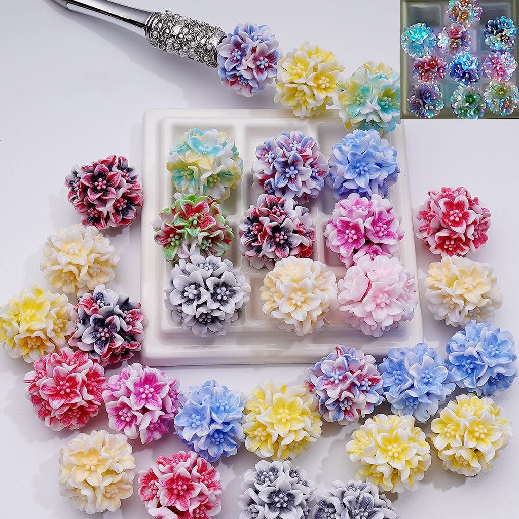 z-Luminous Glitter Soft Lily Flower Clay Beads, 24MM, Random Mix