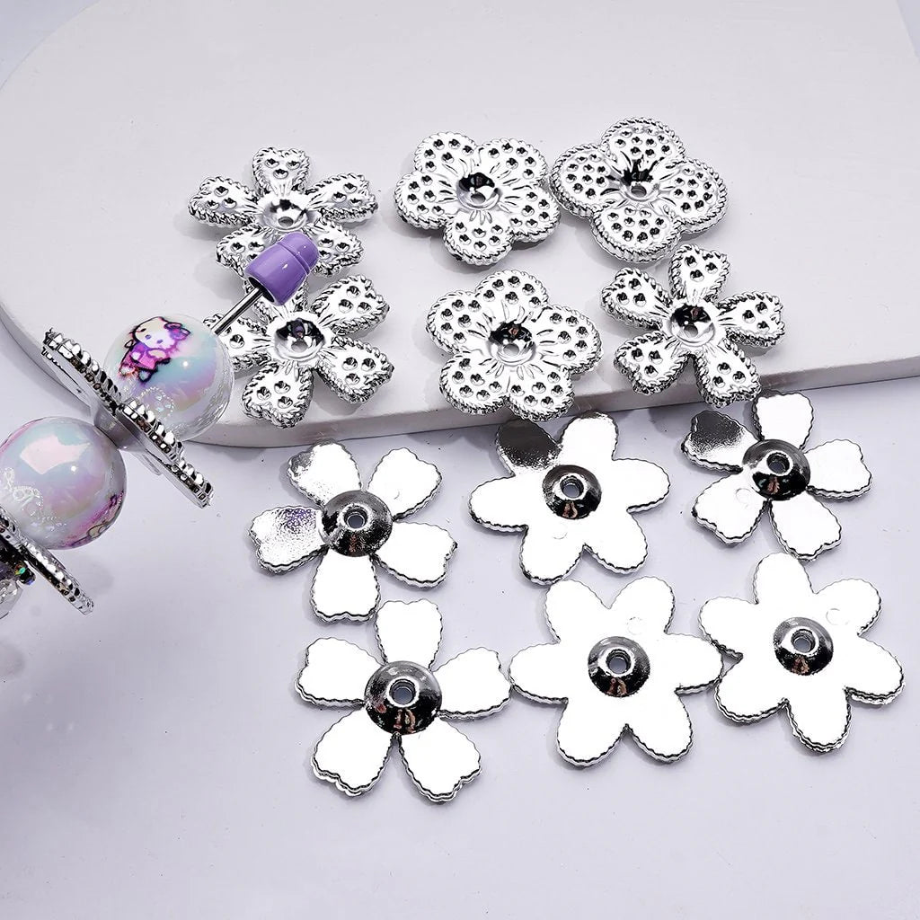 z-Silver Acrylic Shiny Flower Jewelry Accessories Spacer, Around 35MM, Random Mix
