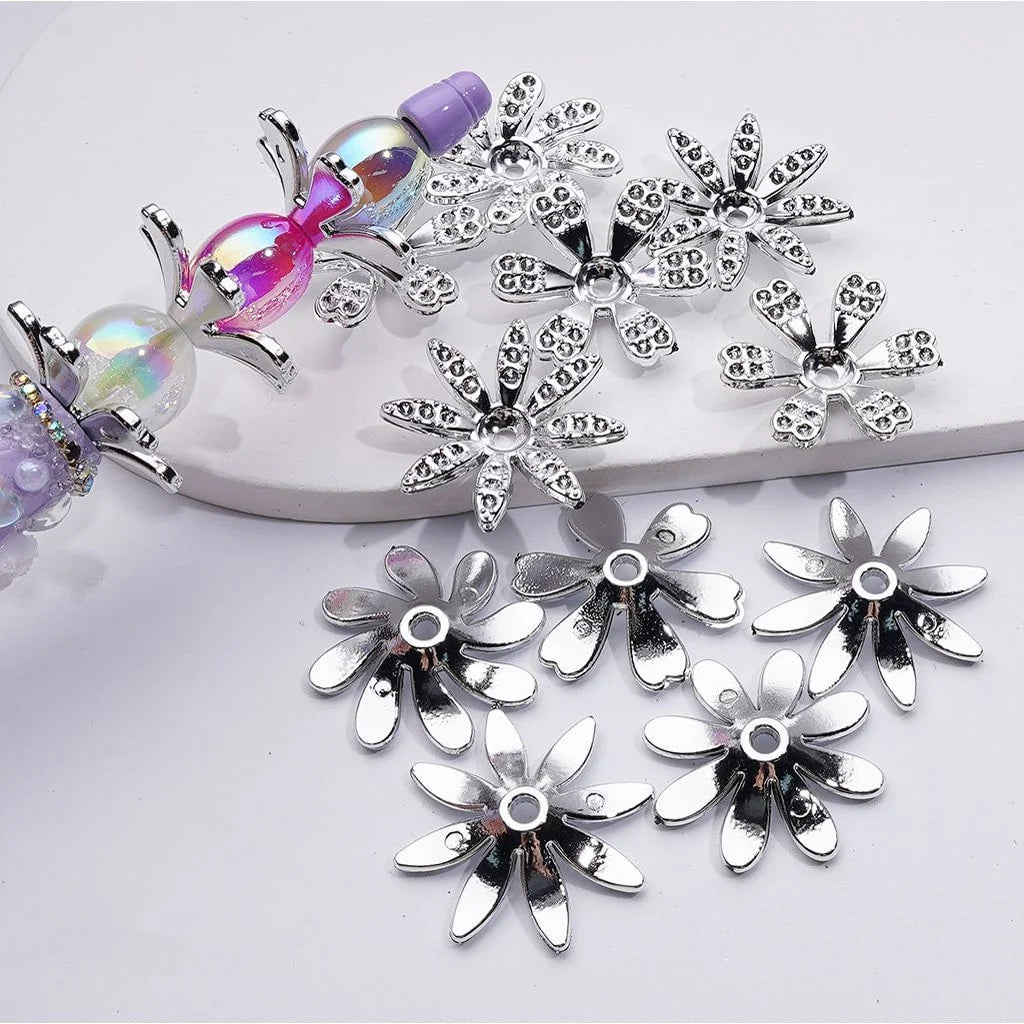 z-Silver Acrylic Small Petal Flower Jewelry Accessories Spacer, Around 30MM, Random Mix