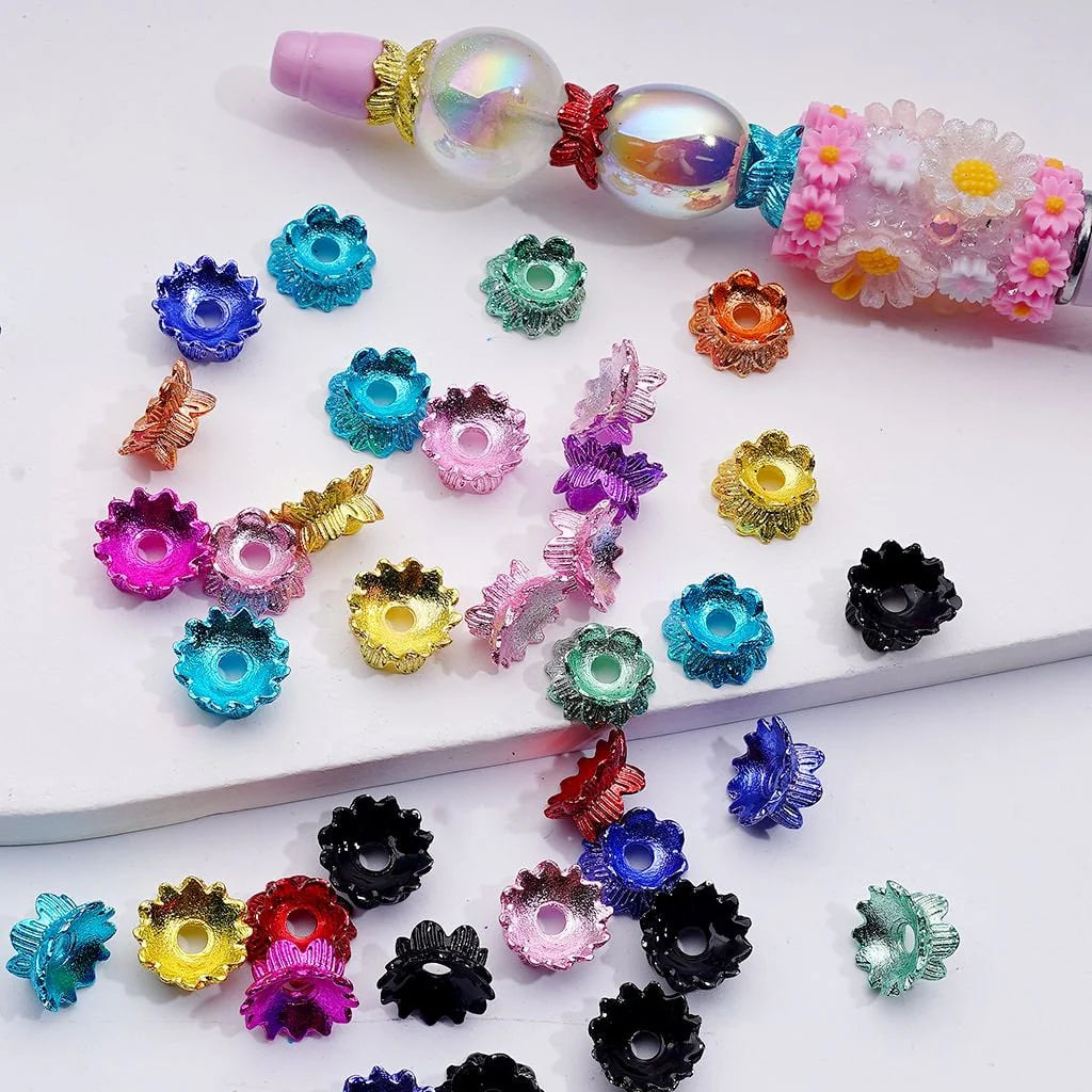 z-Multi-Color Metal Beads Spacer with Mini Cute Alloy Flower, 8-10MM, Random Mix