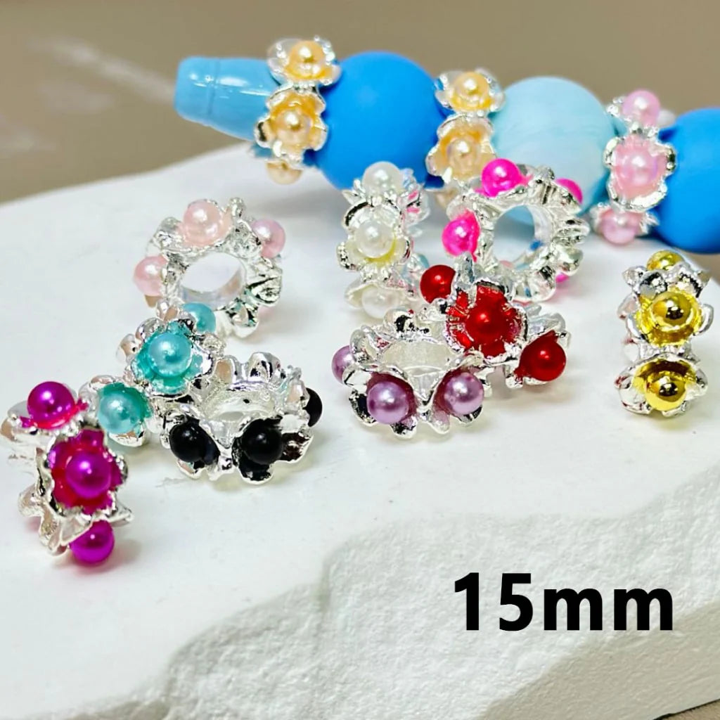 z-Multi Color Metal Beads with Exquisite White Pearl Flower Inside Spacer, 15MM