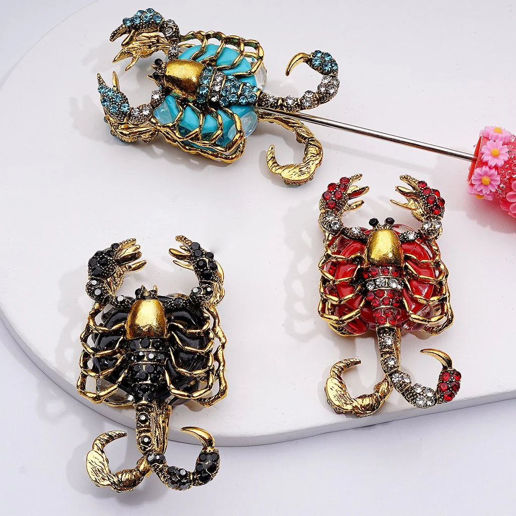 z-Exquisite Fancy Gold Alloy Scorpion with Shiny Rhinestones Clear Oval Pearls Clay Beads, Around 51*26*18MM