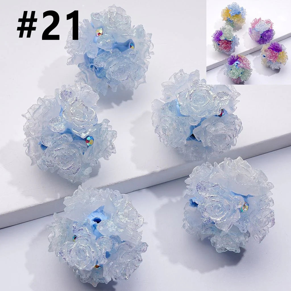 z-Color Changing Cute Glitter Soft Flowers AB Rhinestones Round Clay Beads, Around 24MM