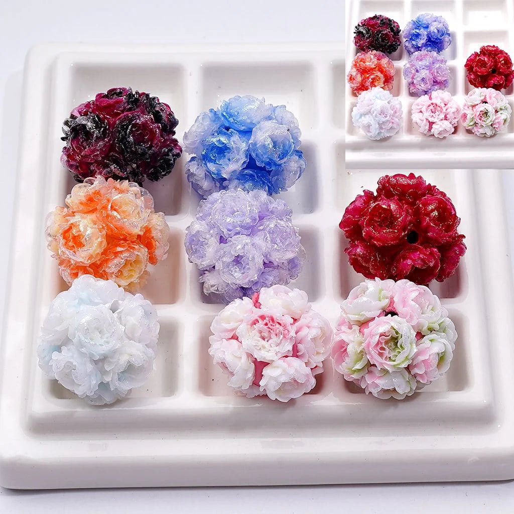 z-Color Changing Glitter Shiny Cute Flower Round Clay Beads, Around 22MM, Random Mix