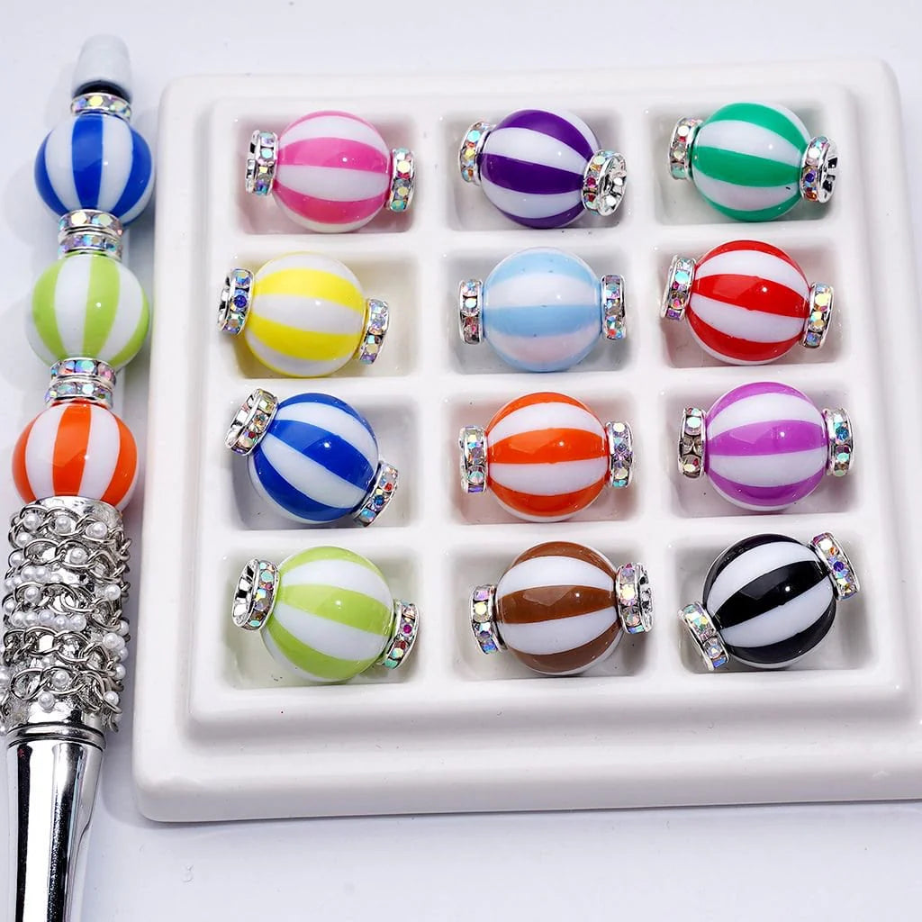 z-Multi-Color Prints Round Acrylic Beads with Mini Silver Alloy Spacer, 16MM, Random Mix