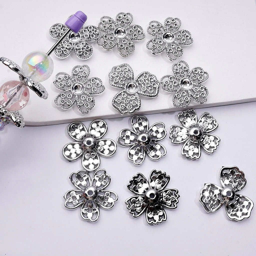 z-Silver Acrylic Large Petal Flower Jewelry Accessories Spacer, Around 30MM, Random Mix
