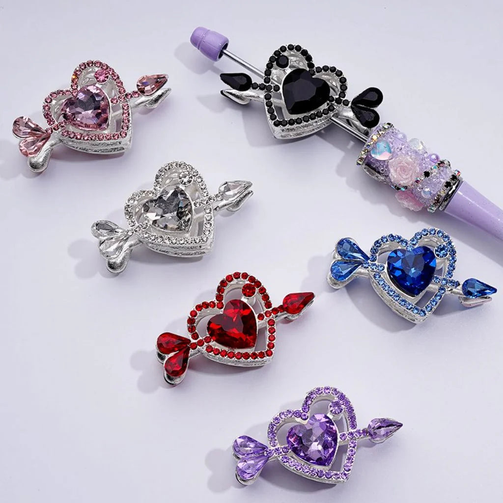 z-Silver Metal Beads Delicate Fancy Heart Arrow Pierces Multi-Color Rhinestones, Around 48*26MM